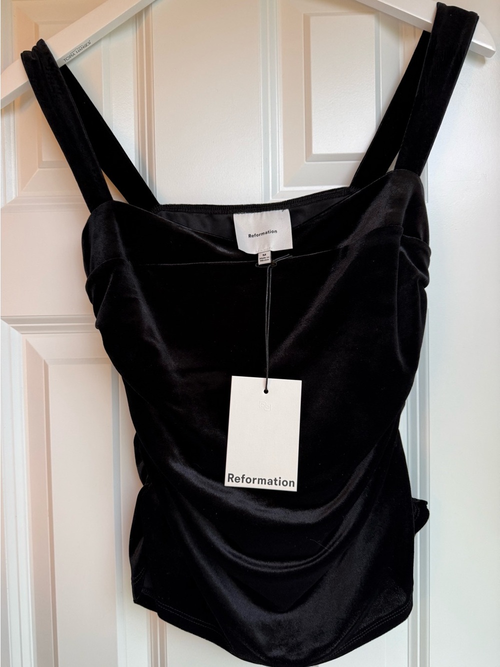 NWT Reformation Black Velvet Square-Neck Tank Top
